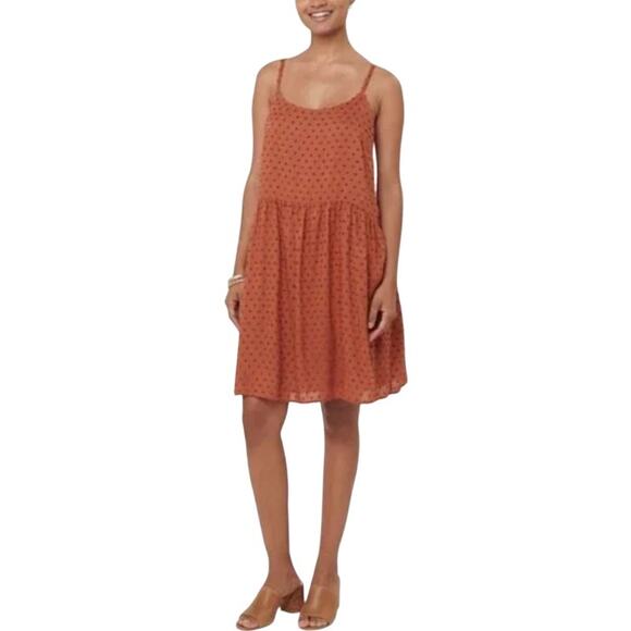 LOFT Women's Swiss Dot Spaghetti Strap Babydoll Sundress Burnt Orange-Size LP - Picture 1 of 7